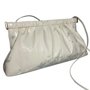 Nanushka The Bar Clutch Patent Alt-Leather Cream Rare Gray Pattern Shoulder Bag